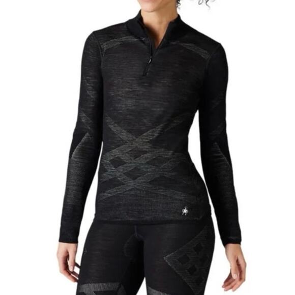 SmartWool Women's Intraknit Merino 200 1/4 Zip Thermal Black White Size M NWT - Picture 1 of 9